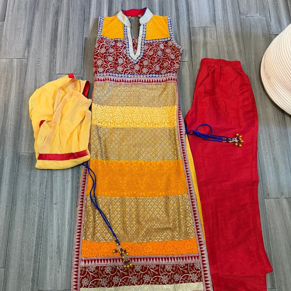 🌟 Yellow & Red Festive Suit with Dupatta 🌟